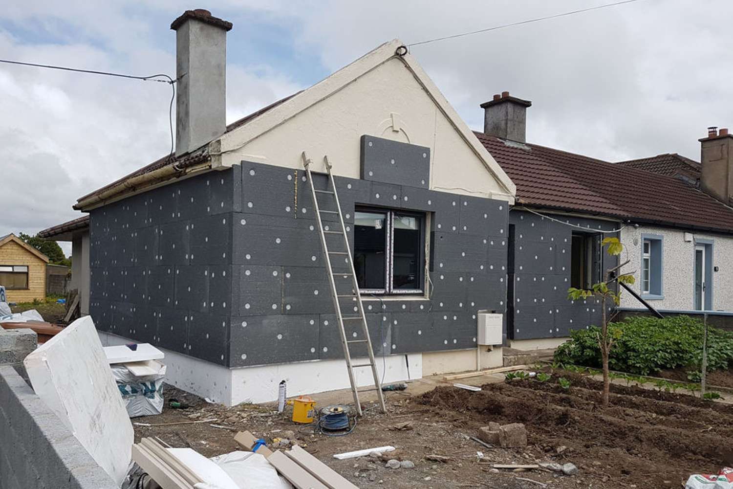 external wall insulation installation in progree